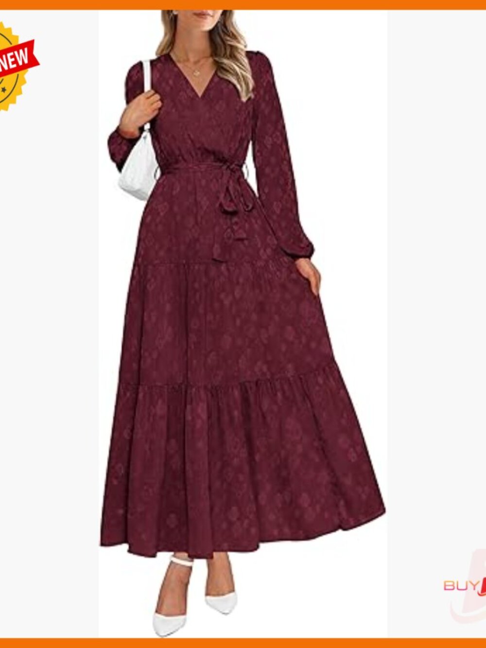 Long Sleeve Wrap V-Neck Maxi Dress With Ruffle Floral Chiffon Tie Waist